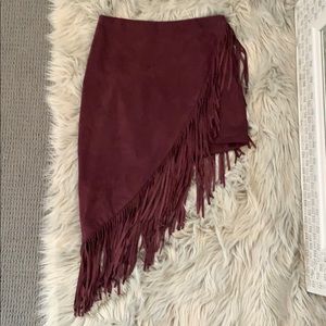 Express asymmetrical suede fringe skirt size 6